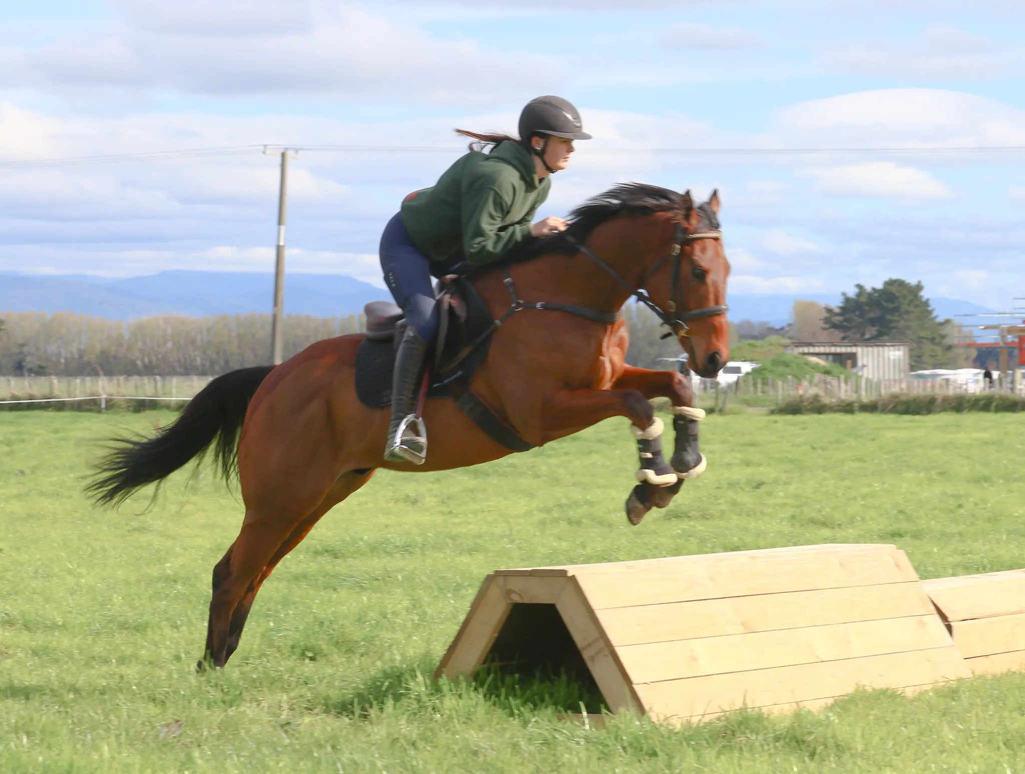Horse and rider jumping a cross-country obstacle